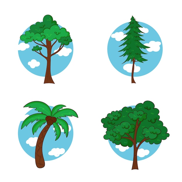 Vector hand drawn various types of trees