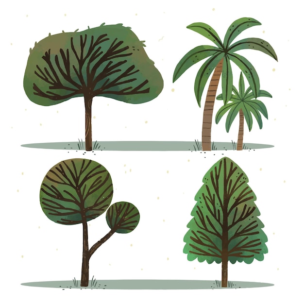 Hand drawn various types of trees