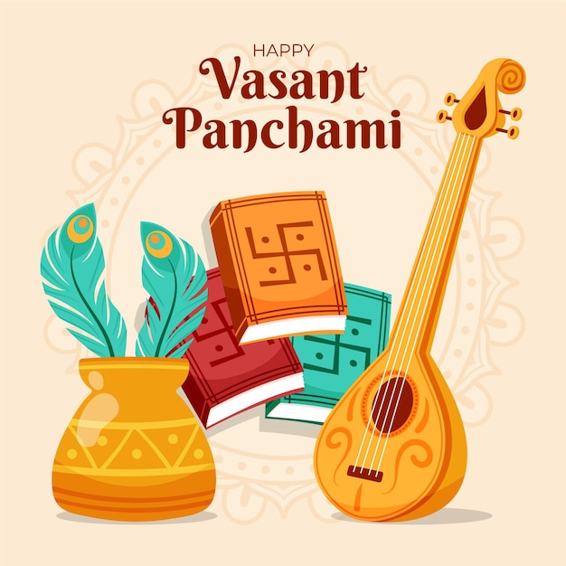 Vettore vasant panchami disegnato a mano