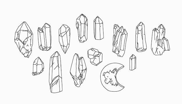 Vector hand drawn vector abstract flat graphic illustrations collection set bundle with logo line crystals