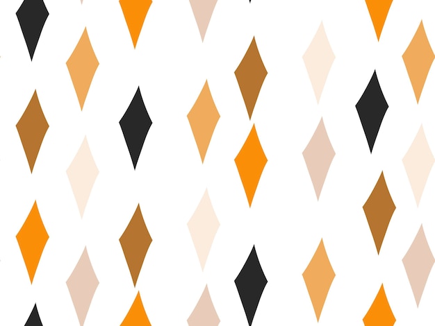 Ручной рисунок векторного абстрактного плоского графического значка иллюстрации эскиз бесшовный узор с простыми формами коллажа ромб в осенних золотых цветах на белом фоне