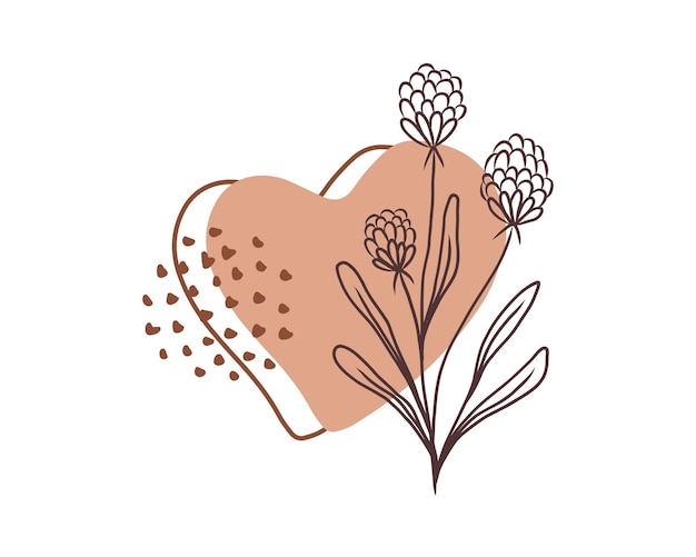 Hand drawn vector abstract floral illustration in doodle style with hearts flowers and leaves