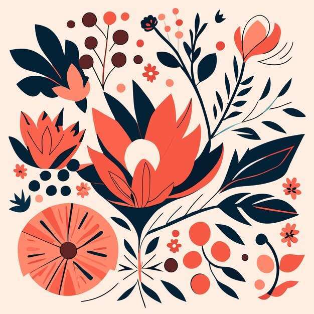 Vector hand drawn vector abstract floral illustration in scandinavian style