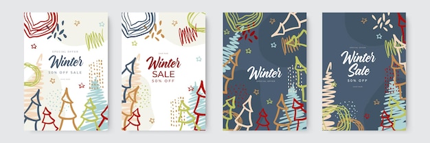 Hand drawn vector abstract fun winter sale Merry Christmas illustrations greeting cards template and...