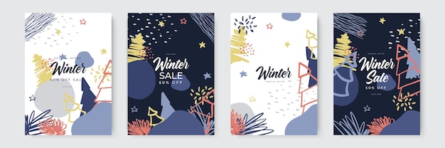 Hand drawn vector abstract fun winter sale merry christmas illustrations greeting cards template and...