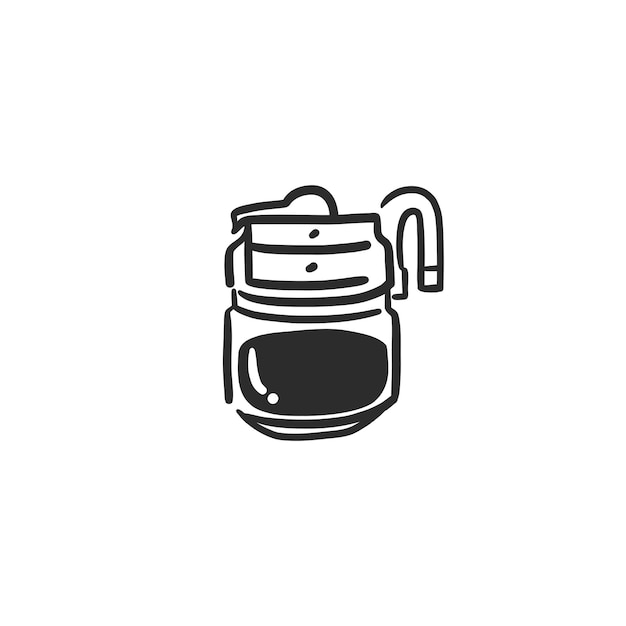 Ручной рисунок векторных абстрактных графических каракулей простая минималистичная коллекция иллюстраций линий с завариванием кофеподготовка кофейных напитков Иконка векторного рисования кофе изолированаКонцепция дизайна кофейни