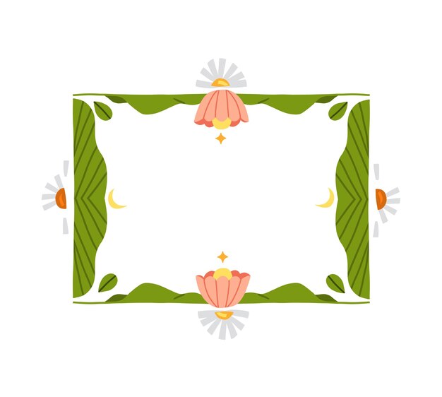 Disegnato a mano vettore astratto grafico illustrazione clipart doodle cornice di foglie ornamentali con fiori tropicali in stile semplice per il branding isolatoconcetto di design di natura tropicale modernaconfine esotico