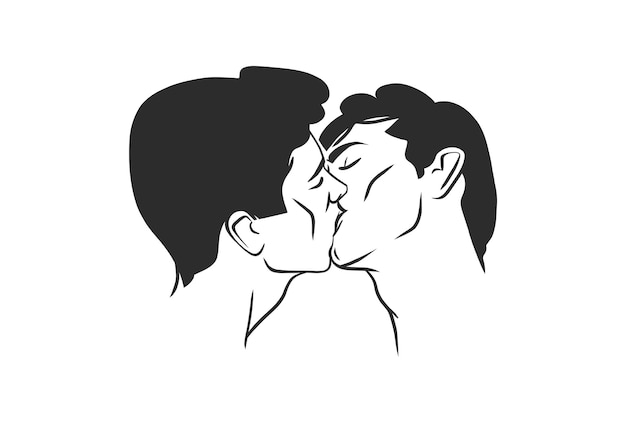 손으로 그린 벡터 추상 그래픽 그림 발렌타인 데이 카드 템플릿게이 lgbt 키스 커플 초상화 하트 실루엣으로 설정사랑 커플 키스 함께발렌타인 아름다운 디자인 컨셉