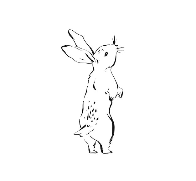 Vector hand drawn vector abstract ink sketch graphic drawing happy easter cute simple bunny illustrations elements for your design isolated on white background