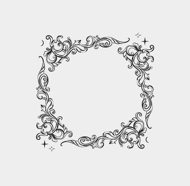 Vector hand drawn vector abstract outline graphic line vintage baroque ornament floral frame in