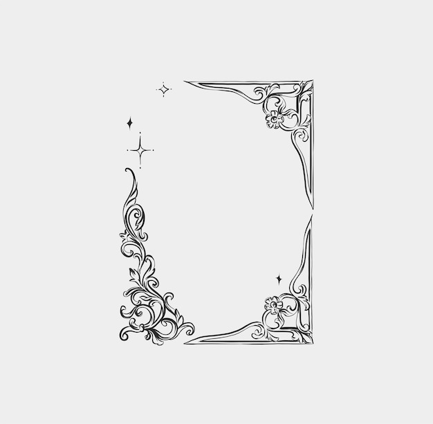 Vector hand drawn vector abstract outline graphic line vintage baroque ornament floral frame in