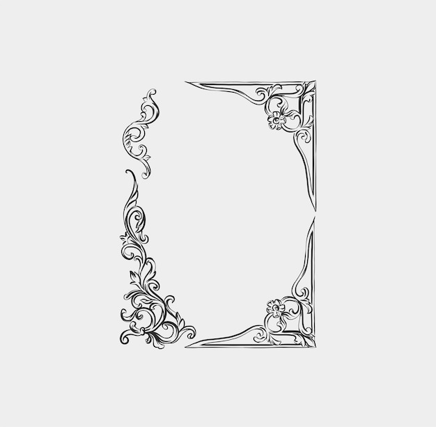 Vector hand drawn vector abstract outline graphic line vintage baroque ornament floral frame in