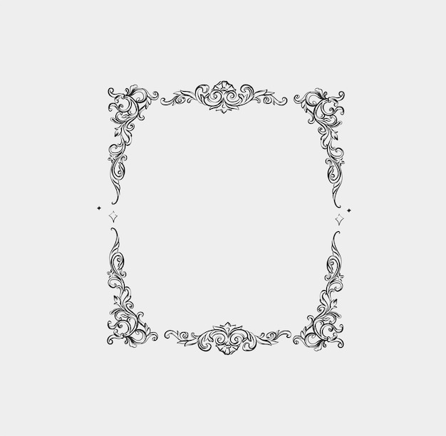 Vector hand drawn vector abstract outline graphic line vintage baroque ornament floral frame in