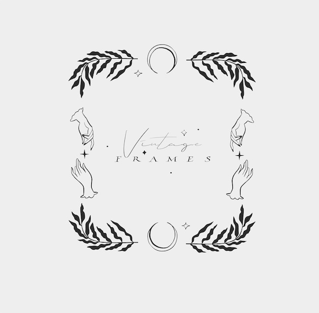 Vector hand drawn vector abstract outline graphic line vintage baroque ornament floral frame in