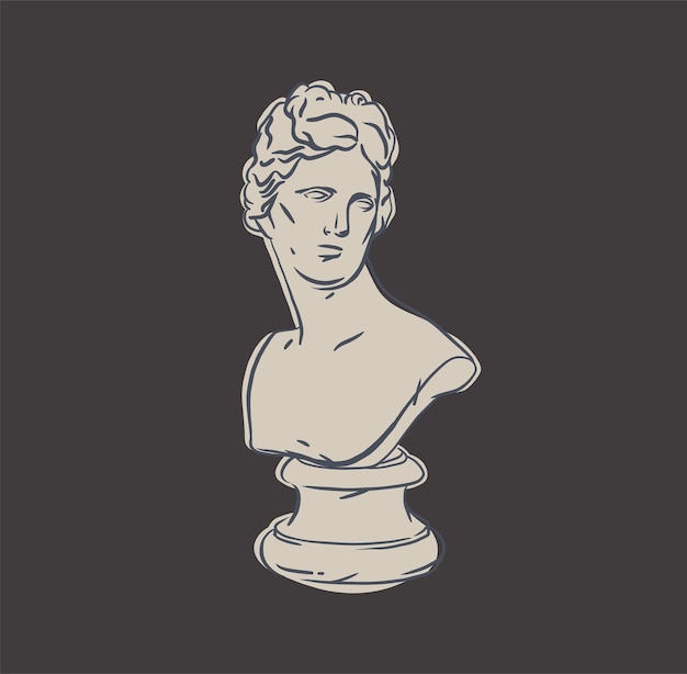 Ручной рисунок вектор абстрактный контурграфическийлиния искусства греческая древняя скульптура статуя линии искусства современный рисунокантикварные классические статуи в модном богемном стилеконцепция дизайна наброскаантичный логотип статуи