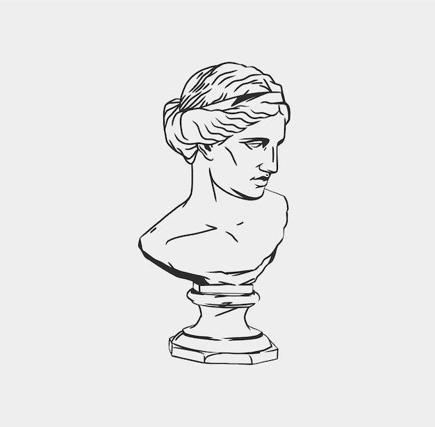 Hand drawn vector abstract outlinegraphicline art greek ancient sculpture statue line art modern drawingAntique classic statues in trendy bohemian styleoutline design conceptAntique head logo