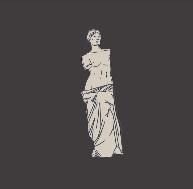 手描きのベクトルの抽象的なアウトライングラフィック線画ギリシャ古代彫刻像線画現代図面トレンディなボヘミアン スタイルのアンティークの古典的な彫像アウトライン デザイン コンセプトアンティーク像のロゴ