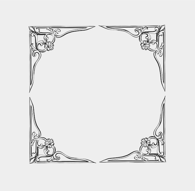 Contorno astratto di vettore disegnato a manograficalinea arte ornamento barocco vintage cornice floreale in stile moderno minimalistaconcetto di design del contorno vintage floreale baroccovettore cornice antica isolata