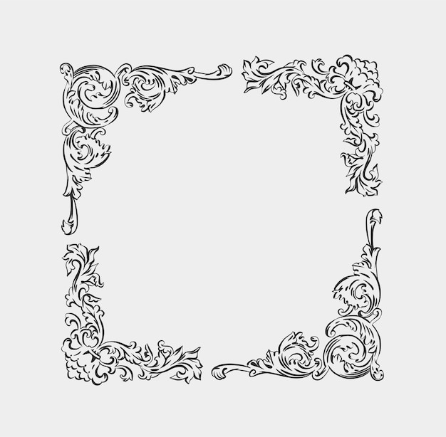 Vettore hand drawn vector abstract outlinegraphicline art vintage baroque ornament floral frame in