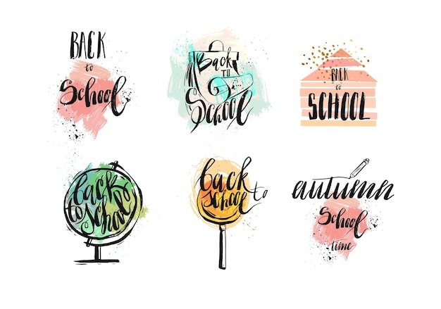 Hand drawn vector abstract school theme doodle iconsprints patch badgeshandwritten calligraphy quotessigns and illustrations collection set isolated on white background