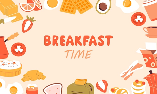 Hand drawn vector background breakfast concept on light background