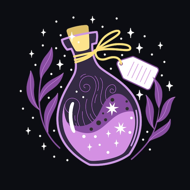 Hand drawn vector bottle with magic potion