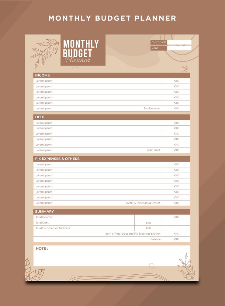 Vector hand drawn vector budget planner template