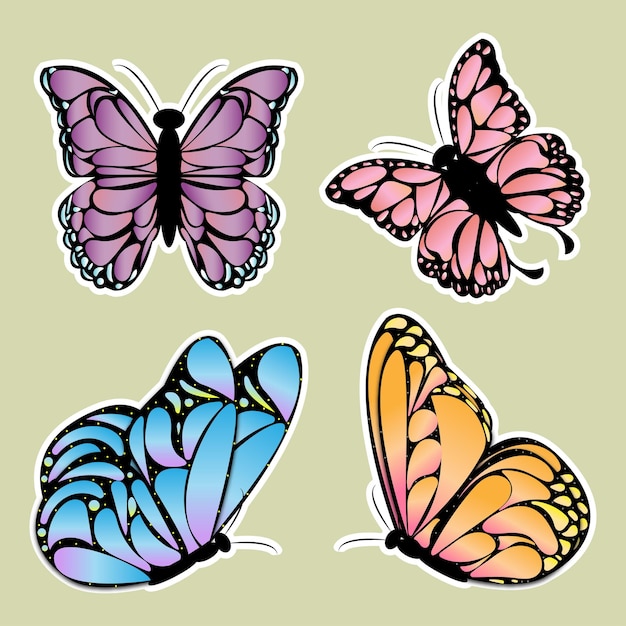 Vector hand drawn vector butterfly template collection stickers