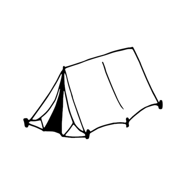 Ручной рисунок векторного лагерного палаточного клипа Изолированный на белом му
