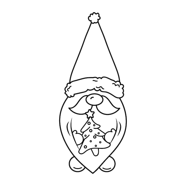 Hand Drawn Vector Christmas Gnome with tree Illustration. Merry Christmas SVG Cut File Design