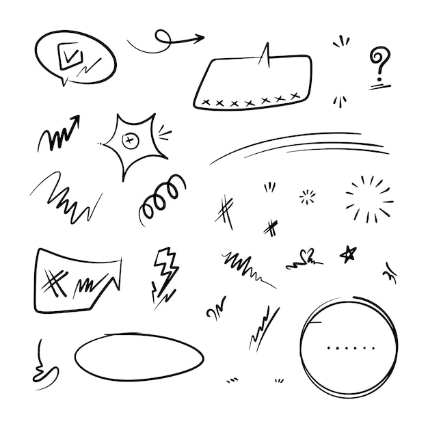 Hand drawn vector collection of diamonds paper boats paper boats question marks check marks and more