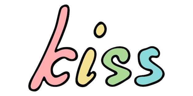 Vettore lettering colorato vettoriale disegnato a mano carino vacanza doodle kiss clipart