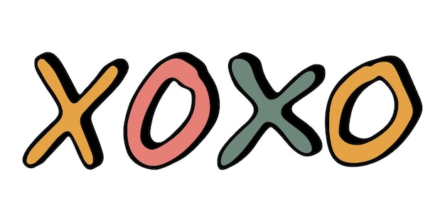 Lettering colorato vettoriale disegnato a mano carino vacanza doodle xoxo clipart