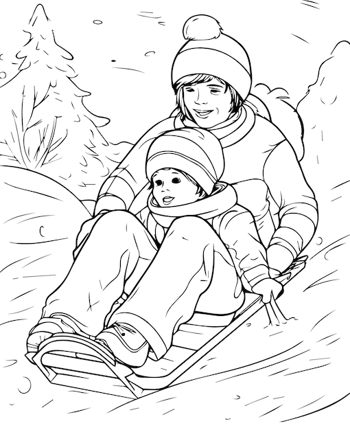 Hand drawn vector coloring page of father and son Coloring page for kids and adults Print design