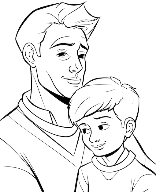 Hand drawn vector coloring page of father and son Fathers day Coloring page for kids and adults