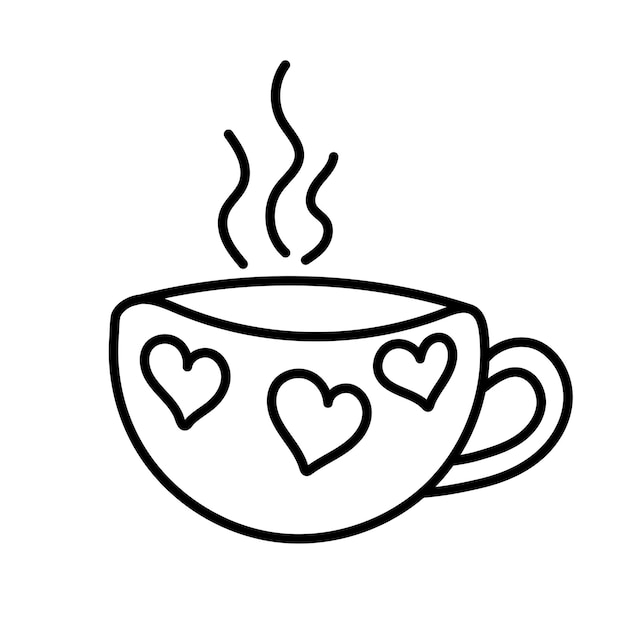 Vector hand-drawn vector cup in a doodle style with hearts.