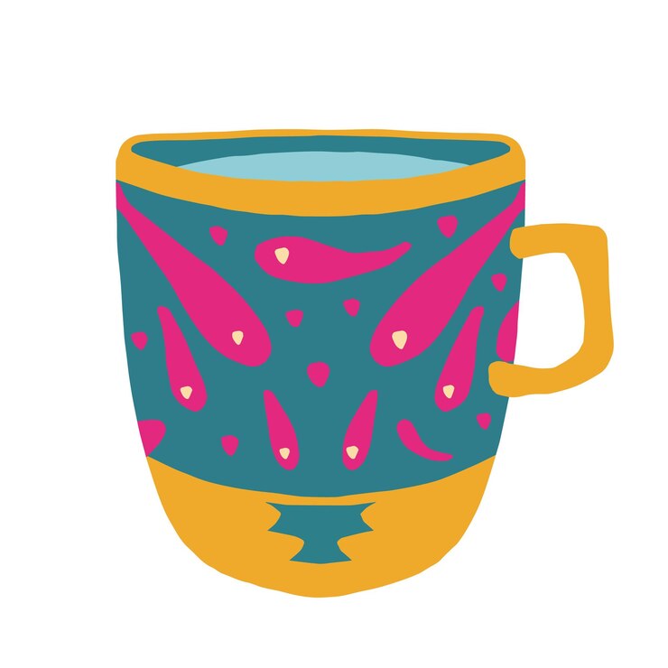 Vector hand drawn vector cup with tea or coffee side view flat design