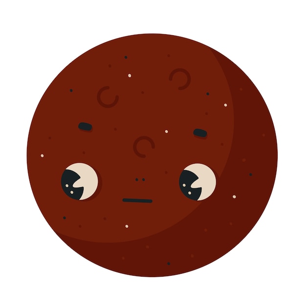 Hand drawn vector cute cartoon illustration planet mars with face