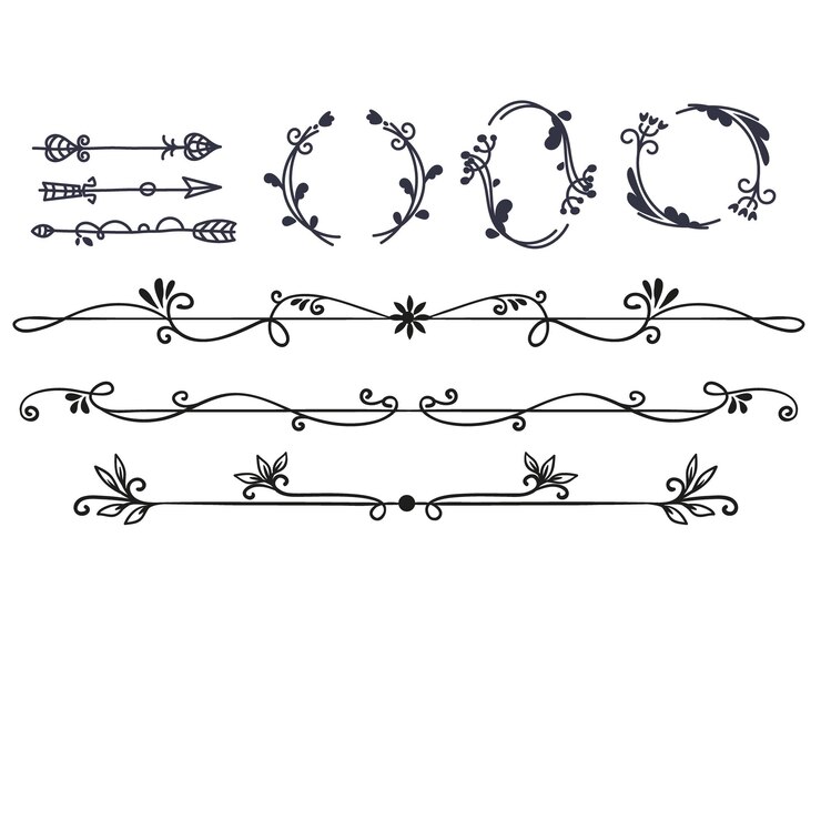 Vector hand drawn vector dividers lines borders and laurels set