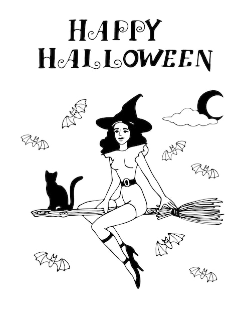 Vettore doodle di vettore disegnato a mano con illustrazioni a tema strega e halloween
