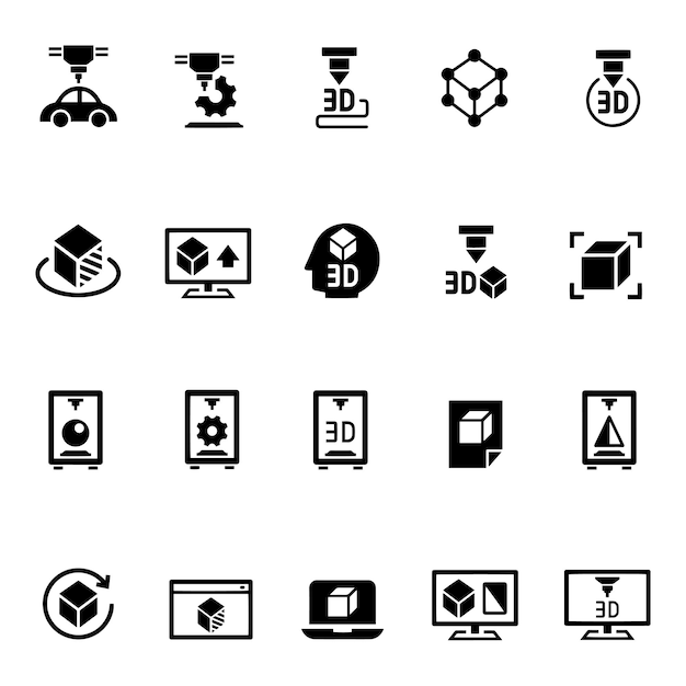 Hand drawn vector drawing 3D printer icons Black and White sketch transparent background