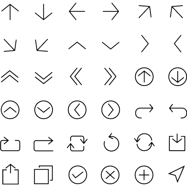 Hand drawn vector drawing Arrow icon set Black and White sketch transparent background