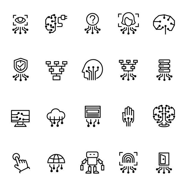 Hand drawn vector drawing Artificial intelligence icon Black and White sketch transparent background