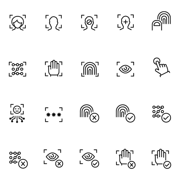 Hand drawn vector drawing Biometric Scanning icons Black and White sketch transparent background