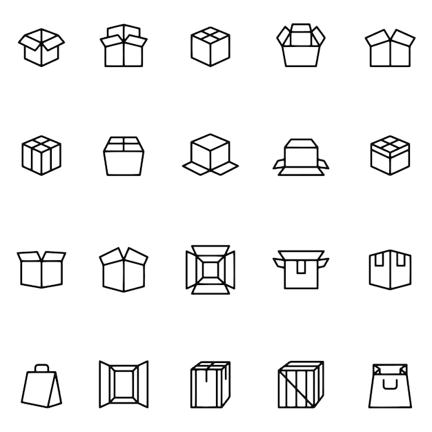 Hand drawn vector drawing Box icon set Black and White sketch transparent background