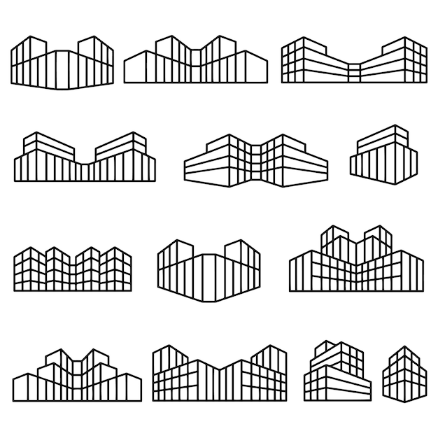 Vector hand drawn vector drawing building icon set black and white sketch transparent background