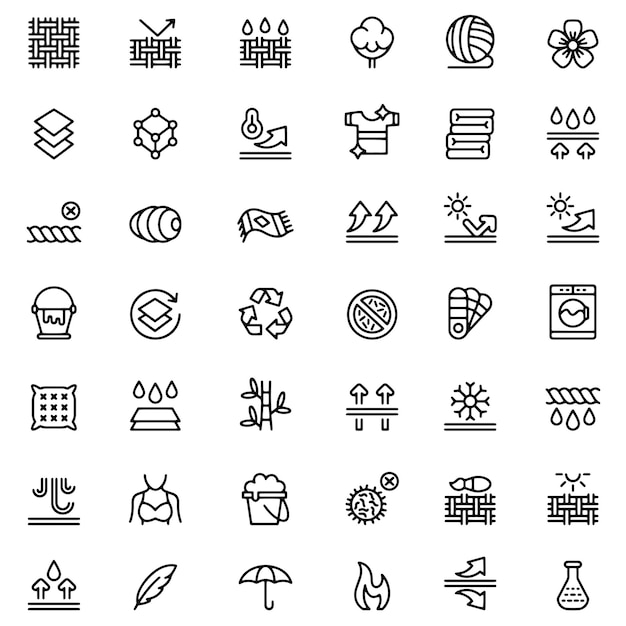 Hand drawn vector drawing Fabric technology icon set Black and White sketch transparent background