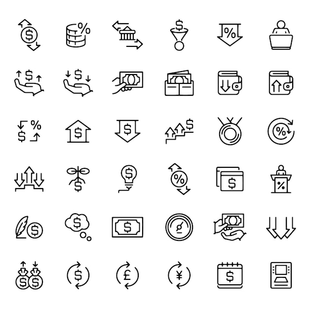 Hand drawn vector drawing Finance icon set Black and White sketch transparent background