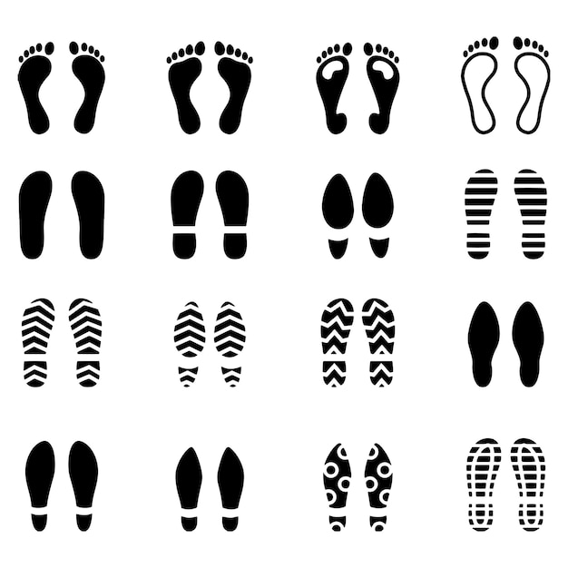 Vector hand drawn vector drawing foot print icon set black and white sketch transparent background