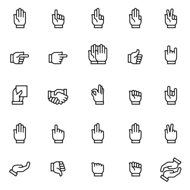 Hand drawn vector drawing Hand icon set Black and White sketch transparent background